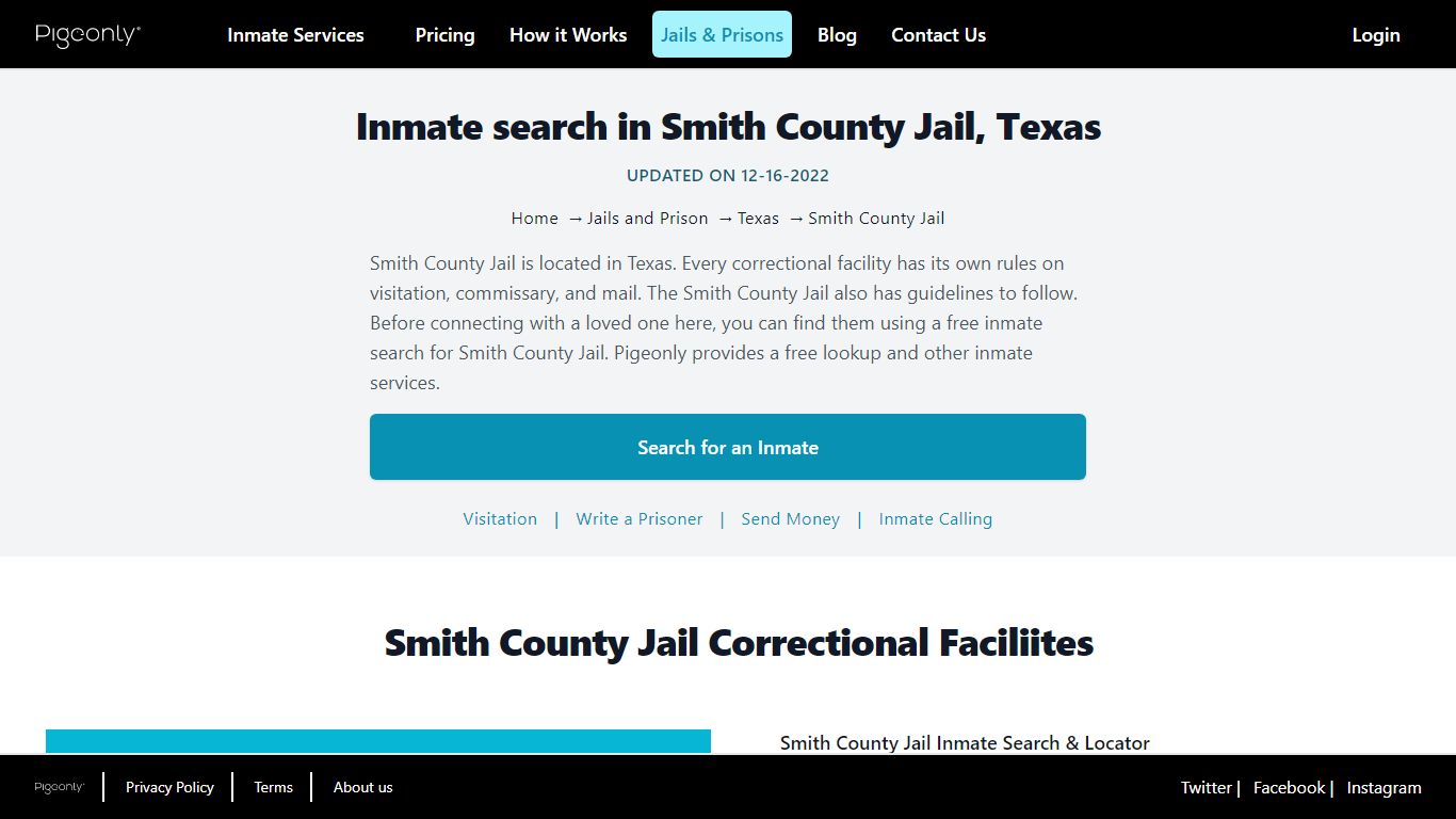 Inmate Search Smith County Jail, Texas | Pigeonly